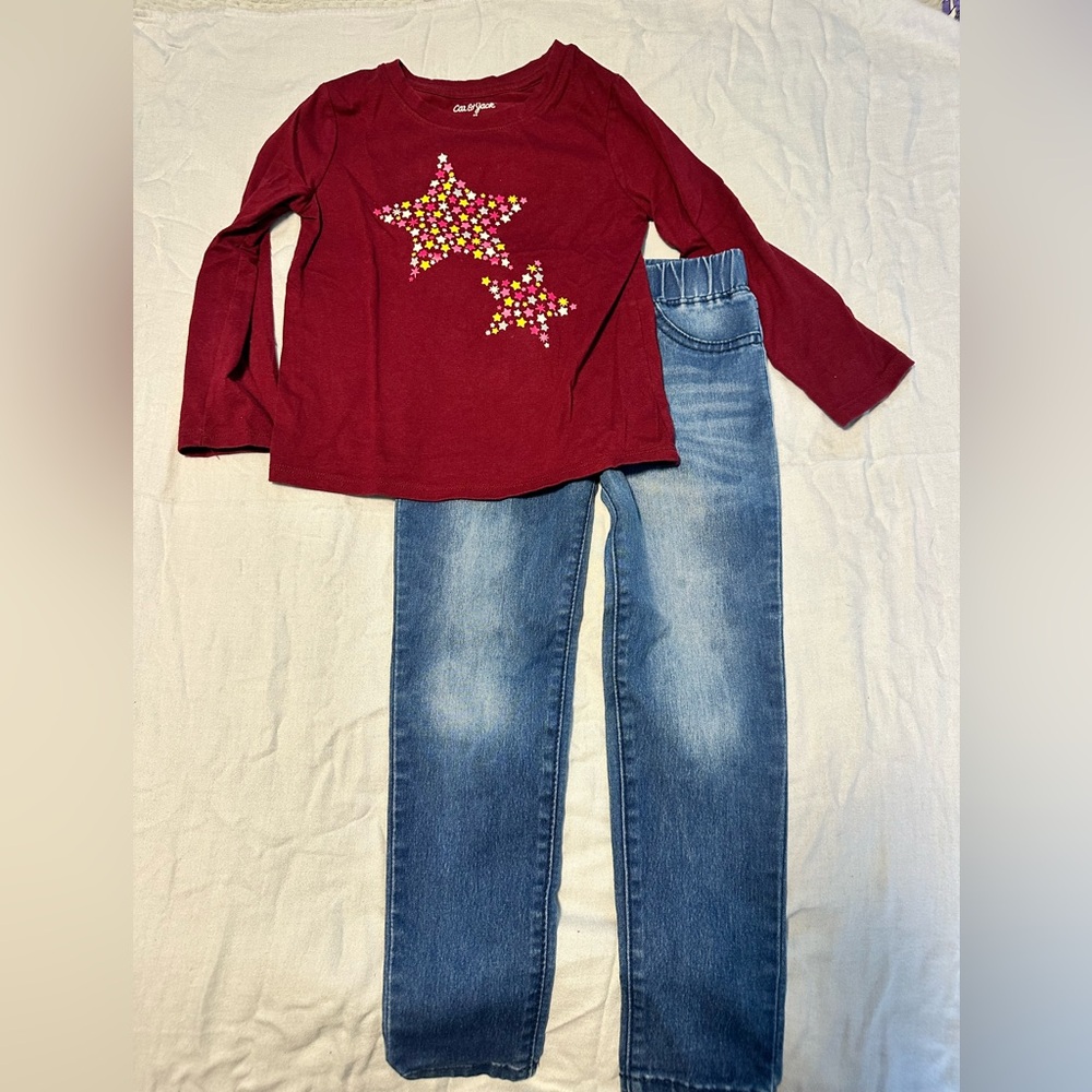 Cat & Jack Maroon Star Long Sleeve Tee and Jeggings Bundle